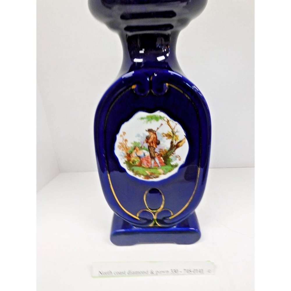 Pair of Vintage Cobalt w/ Gold Trim Courting Couples Theme Vases DH77